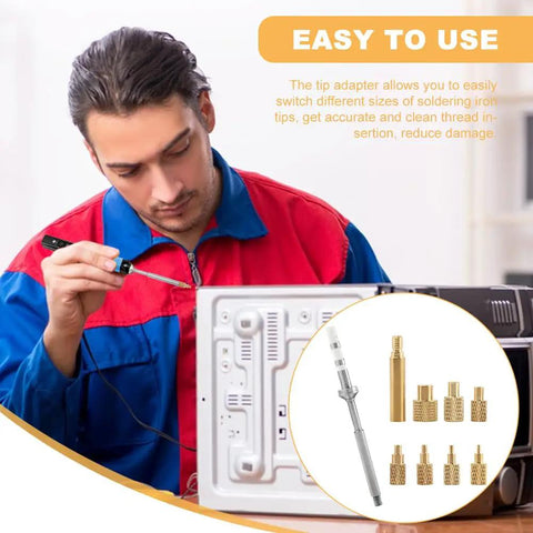 Person using M2 To M8 Pro Grade Heat Set Insertion Tool Kit With Brass Knurled Nuts And Stainless Steel Tip Adapters