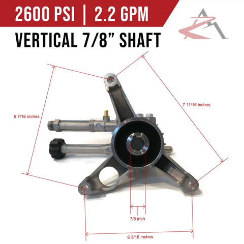 AR 2600 Psi Power Pressure Washer Water Pump Replacement Fits Troy-Bilt 020240 020240-0, 7/8 inch, three-bolt pattern