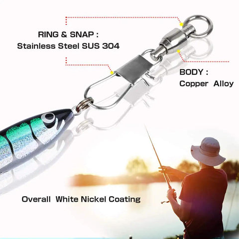 Interlock Snap Ball Bearing Fishing Swivels For Saltwater And Freshwater Tackle High Strength Corrosion Resistant Leader Lure Line Connectors 25 Pieces 20 Lb Capacity, SUS304 ring snap