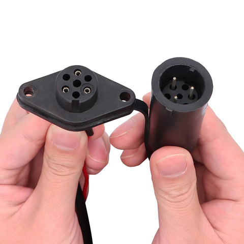Winch Hand Remote Controller With Grippy Ergonomic Grip And Socket Assembly For ATV UTV Winch 10 Ft Cable Plug In Wiring System For Easy Storage More Stable Than Wireless Remotes Ideal For Rough Terrain, black connector close-up