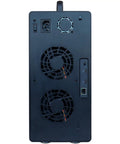 Back view of Heavy Duty 8 Bay Thunderbolt 3 Raid Enclosure Supporting Full Raid Arrays With 40 Gbps Bandwidth Dual Usb Type C Ports And Hot Swappable Trays Crafted For Hardcore Pros Demanding Lightning Fast Data Handling, showing dual fans and connectivity ports.