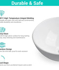 12 Inch Round Porcelain Vessel Sink With Pop Up Drain For Above Counter Vanity, Minimalist Modern White Basin, Easy Clean Ceramic Bowl features including durable glaze, seamless design, and round shape