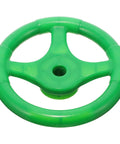 Green plastic kids steering wheel toy for outdoor playsets and swings, portable accessory for pretend play, 6.3 inches, round design.