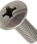 Top Tier Tough 18-8 Stainless Steel Machine Screws Truss Head Phillips Drive No Sweat Setup Smooth Operation One Half Inch Fully Threaded Number 10-32 UNF Threads Pack Of 100 close-up view of a truss head screw