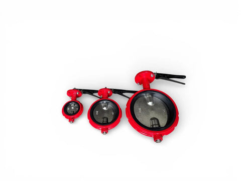 12 Inch Wafer Butterfly Valve Built Tough With Ductile Iron Body 200 PSI Rating Square Stem 1 1/8 Inch Red Buna Seats Face To Face ISO 5752 Mounting Pad ISO 5211 ANSI 150 Flange Nickel Plated Disc 12 Bolt Holes, red wafer valves