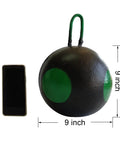 Beefy Round Ball Archery Target For Backyard Practice Built Tough with Self Healing Foam 9x9x9 Inch Surface next to smartphone.
