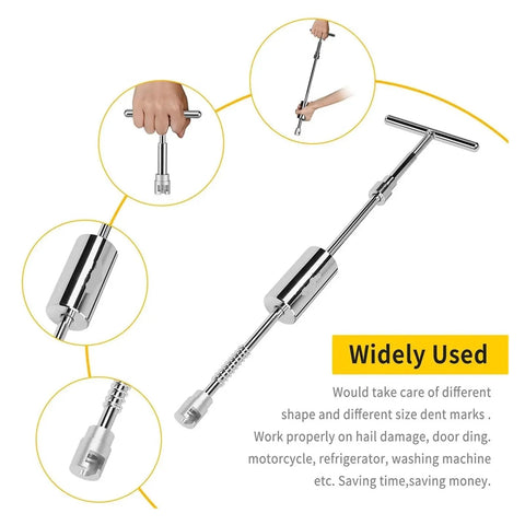 Diy Car Dent Repair Kit With Slide Hammer And Glue Puller, T-bar and reverse hammer for paintless dent removal.