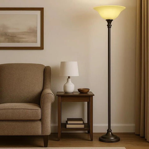 Alabaster Amber Glass Lamp Shade Replacement For Floor Lamps With E26 Medium Base Socket Torchiere Globe in living room.