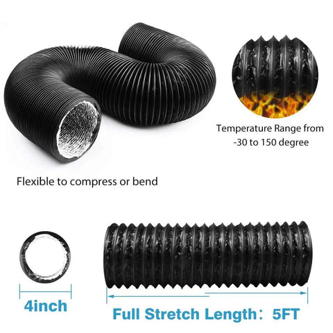 4 Inch 5 Feet Flexible Aluminum Dryer Vent Hose Duct For HVAC Ventilation Exhaust Grow Tent Fan Filter Setup With 2 Clamps Included Ideal For Clothes Dryer Kitchen And Bathroom Exhaust Fans Greenhouse Small Workshop And Industrial Use
