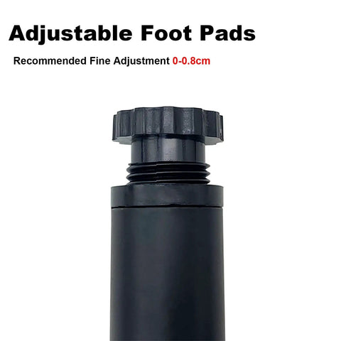 Close-up of adjustable metal furniture leg with plastic foot pad and 0-0.8 cm adjustment, part of Adjustable Metal Furniture Legs Set Of 4