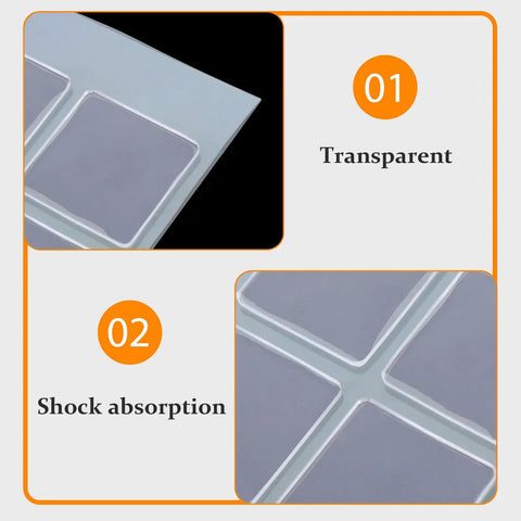 Close-up of Eight Pack Non Slip Silicone Furniture Feet Pads, transparent design showing shock absorption features.