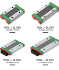Four versions of Rail And MGN12 Block Mini Linear Motion Kit for 3D printers and CNC projects, 150mm length shown from different angles.