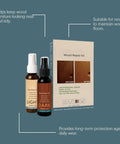 Easy Wood Repair Kit For Furniture Scratches And Nicks Odorless Plant Based Formula Kid And Pet Safe Quick Fix displayed with bottles and box.
