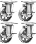 Beefy Heavy Duty Steel Swivel Plate Caster Wheels With Brake Lock, 3.5 Inch Wheel Diameter, 350 Lb Capacity Per Caster, All Steel Gray