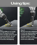 Mgtgbao 6pc 3/8in dry diamond drill bit set with 10mm hex shanks for porcelain tile and stone; drilling at 45° and 90°.