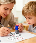 Mom and child using Two Pack Clock And Watch Model Stamps Totally Dope Craft Tool For Kiddos Teaches Time Telling With Quick DIY Layout.