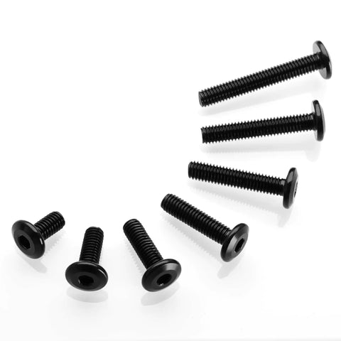 Rock Solid 20 Pack M6x45 Flat Head Hex Socket Cap Screws Made From Top Shelf 304 Stainless Steel With Durable Black Oxide Coating laid out on a white background.