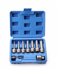 Bothyi Electric Screw Extractor Bolt Remover Set With High Carbon Steel Core And Firm Turning Action Perfect For Auto Repairs Workshop Projects Home Maintenance Diy Tasks And Serious Gear Heads Who Need Reliable Tools That Actually Grip Tough Stripped, blue case open with 7 extractor sockets and adapter