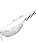 2 Pack Stainless Steel Pot Strainer Set With Safe Handles For Hands Free Drainage, crescent shape, detailed measurements shown
