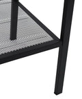 Close-up of mesh shelf on Industrial 4 Tier Metal Ladder Shelf For Books And Plants, black finish, showing metal construction.