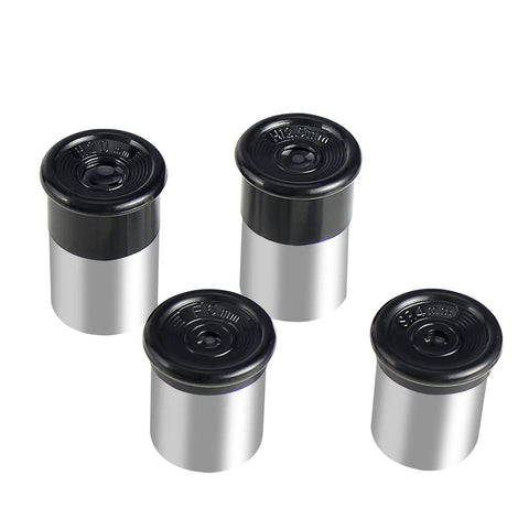 Four eyepieces from 0.965 Inch Telescope Accessory Kit With Four Eyepieces 4mm 6mm 12.5mm 20mm, 90 Degree Diagonal, And 3X Barlow Lens For Pocket-Sized Refractors For Beginners And Weekend Stargazers.