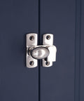 Polished Nickel Oval Cabinet Turn Latch 55mm Cupboard Lock for Kitchen and Bath Cabinets on dark blue door