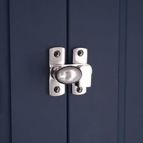 Polished Nickel Oval Cabinet Turn Latch 55mm Cupboard Lock for Kitchen and Bath Cabinets on dark blue door