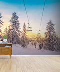 Winter Mountain Panorama Canvas Wall Art 6 Piece Peel And Stick Mural With Ski Slopes And Lifts, living room decor scene
