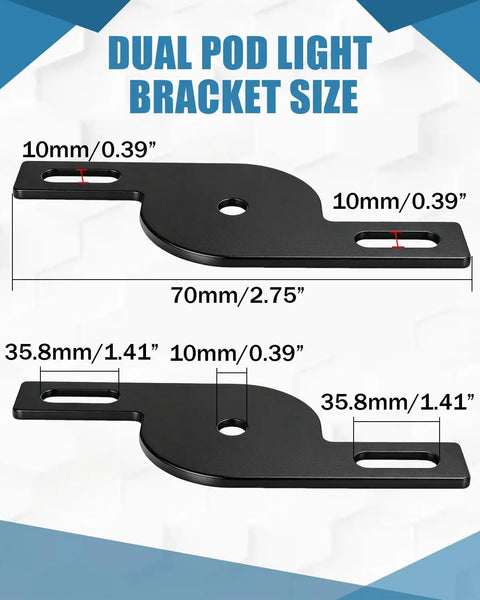 Dimensions of Universal Dual Pod Light Mounting Brackets For Off Road Vehicles, showcasing size and construction details.