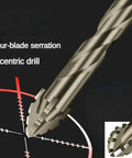 Carbide-tipped sawtooth eccentric drill bit set, 3pc, hex shank