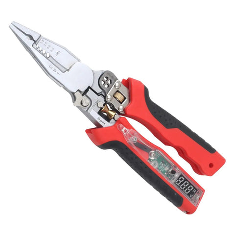 Rugged Pliers Cable Stripper And Wire Cutter With Built In Voltage Tester LED Work Light Digital Multimeter Compatible Ergonomic Non Slip Handle