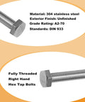 Heavy Duty M10 Hex Bolts And Nuts Set With Flat And Spring Washers For Caster Wheels Assembly Rock Solid No Sweat Hardware Kit For Furniture And Industrial Projects Top Shelf Quality Guaranteed, 304 stainless steel fully threaded hex tap bolt.