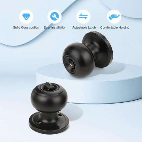 Six Pack Matte Black Interior Door Knobs For Bedroom And Bathroom Privacy Round Ball Design with easy installation shown