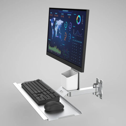 Level Up Your Workspace Setup With This Heavy Duty Monitor And Keyboard Wall Mount Industrial Floating Tray Space Saving Desk Organizer Built Tough Quick Install, with keyboard and monitor.