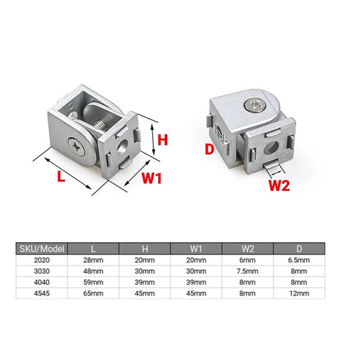 Ball Bearing Door Hinge With Silent Pivot Built To Last Heavy Duty Aluminum Connector For 20 30 40 45 Series Aluminum Extrusion Profiles And 28 4040 Size Ideal For Indoor And Outdoor Residential And Commercial Use, dimension chart