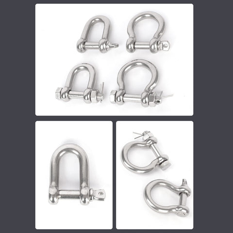 Heavy Duty Stainless Steel Shackle M22-M38 Screw Pin Anchor Bow Shackle for Rigging Chains, four views