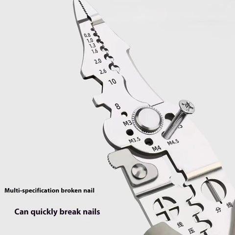 Close-up of All In One Electric Wire Stripper Tool with ergonomic non-slip handle, showcasing cutting and crimping functions.