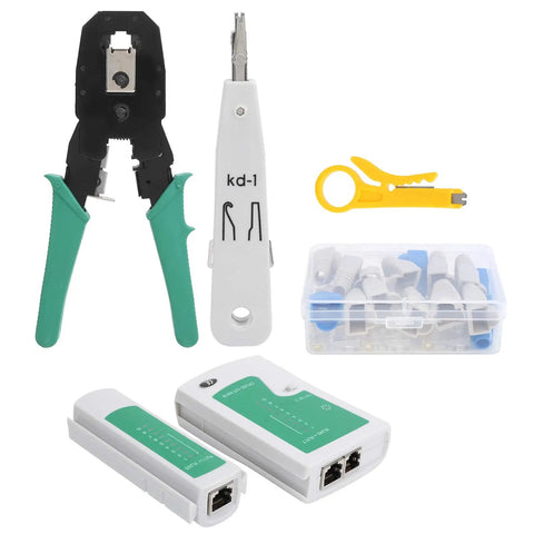 Cable Repair Tool Kit With Wire Strippers And Tester Portable Pro Grade Wiring Set For Electrical Projects All In One Heavy Duty Hand Tools Industrial Supply Kit For DIYs And Pros, with crimper, tester, punch tool, and connectors
