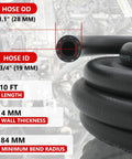 Close-up of Byredio 3/4-inch ID push-on fuel hose, black NBR, 10 ft, 150 PSI high-pressure line
