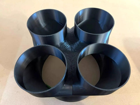 Top view of 8 Inch Inlet To Four 4 Inch Outlets Duct Splitter Connector for woodworking dust collection and grow tent venting hub.