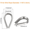 50 Pack Heavy Duty Stainless Steel Wire Rope Thimbles 1/16 Inch Cable Sleeves for securing wire rope loops and preventing damage.
