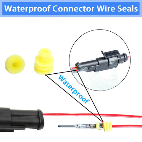 Premium Weather Pack Connectors Kit With 800 Waterproof Pin Seals And Dustproof Cavity Plugs For Heavy Duty Automotive Wiring Applications, yellow silicone seals on connector wire