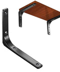 Set Of Four Heavy Duty White L Brackets Super Beefy Corner Braces For Wood Furniture And Shelves 12 Inch supporting a wooden shelf.