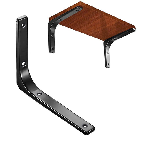 Set Of Four Heavy Duty White L Brackets Super Beefy Corner Braces For Wood Furniture And Shelves 12 Inch supporting a wooden shelf.