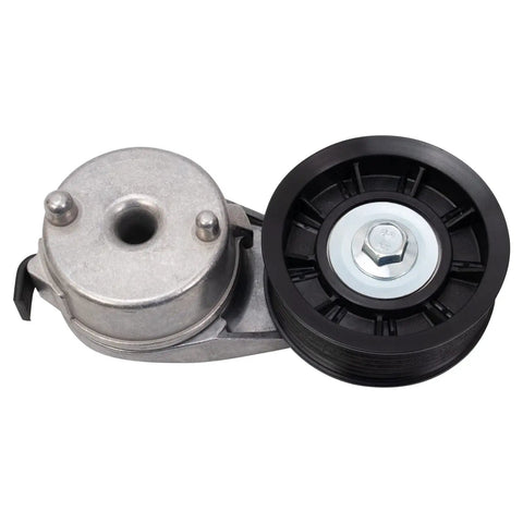Heavy Duty Serpentine Belt Drive Tensioner Assembly Kit Replaces Worn Parts Keeps Engine Purring Smooth Without Annoying Noise On Road Upgraded Part Gives Control Over Car Saving Cash Returning You To The Road Smooth And Rad For Real Today silver and black metal pulley