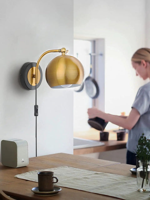Gold Plug In Wall Sconces Set Of 2 Industrial Vintage Boho Adjustable Lighting Fixtures with E26 Sockets in kitchen setting