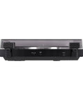 Audio-Technica At-Lp60X-Bk Fully Automatic Belt Drive Stereo Turntable Black Hi Fi with dust cover viewed from the front.