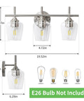 Slick 3 Light Modern Bathroom Vanity Light Fixtures Over Mirror with Clear Glass Shade Nickel Brushed Finish dimensions