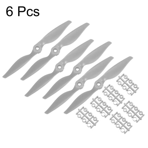Six Pack 7x5 Inch RC Propellers With 2 Vane Blades Gray Includes Adapter Rings For RC Airplane Replacement Propeller Set