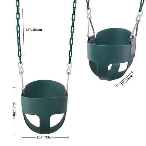 Toddler Swing with High Back Bucket Seat and 59 Inch Heavy Duty Iron Chains for Outdoor Indoor Swing Set Tree Straps Included Up To 300 Pounds Capacity Green